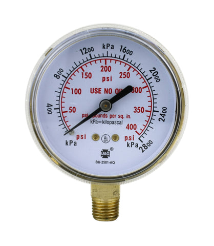 Acetylene 0–400 psi regulator gauge