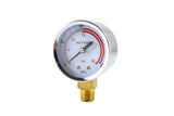 Acetylene regulator low-pressure gauge, angled view, brass bottom mount
