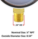 Gauge 1/4 NPT male connection diagram with 0.54-inch outside diameter