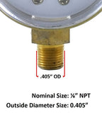 Pressure gauge bottom connector nominal 1/8 NPT dimension diagram