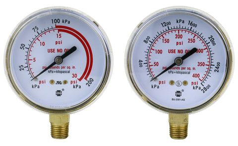 Acetylene regulator high- and low-pressure gauge pair