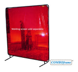 Welding screen frame shown with optional orange curtain