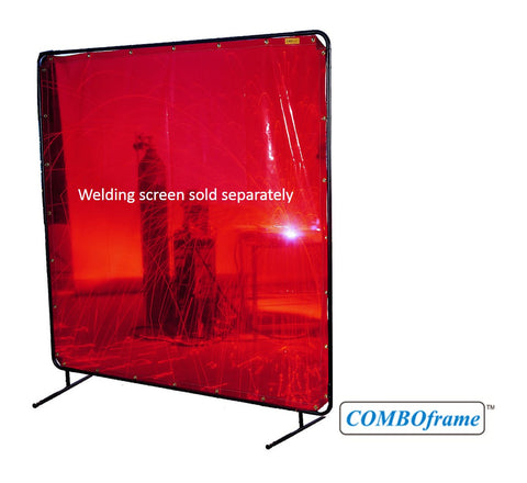 Welding screen frame shown with optional orange curtain