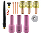 AK3 large gas-lens TIG kit with extra-long cups and back caps
