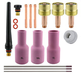 AK3 large gas-lens TIG kit with long ceramic cups and tungsten