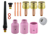 AK3 large gas-lens TIG kit with regular cups, collets and back caps