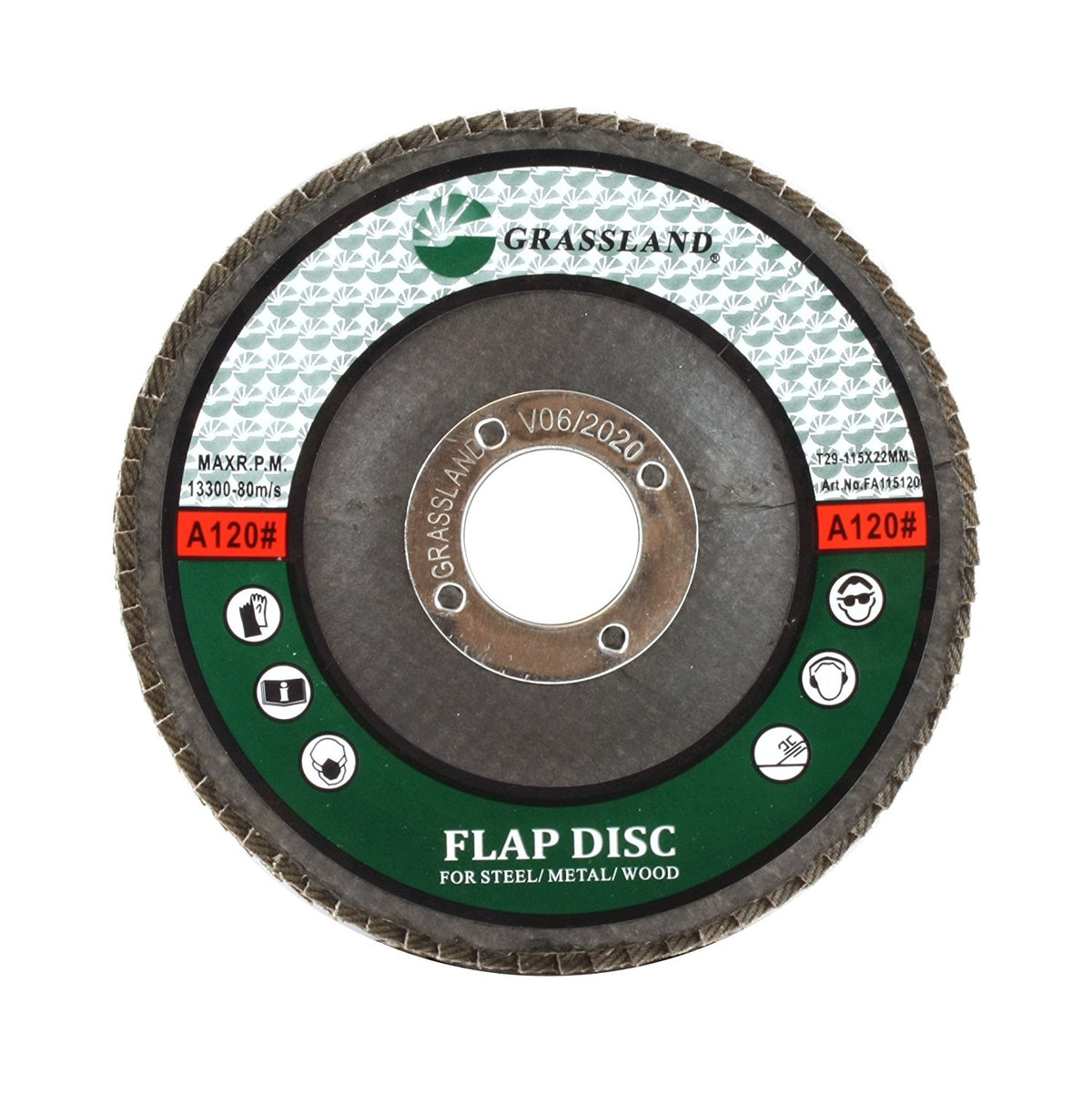 Aluminum Oxide Flap Disc, 4-1/2 x 7/8, 120 Grit, T29: label side