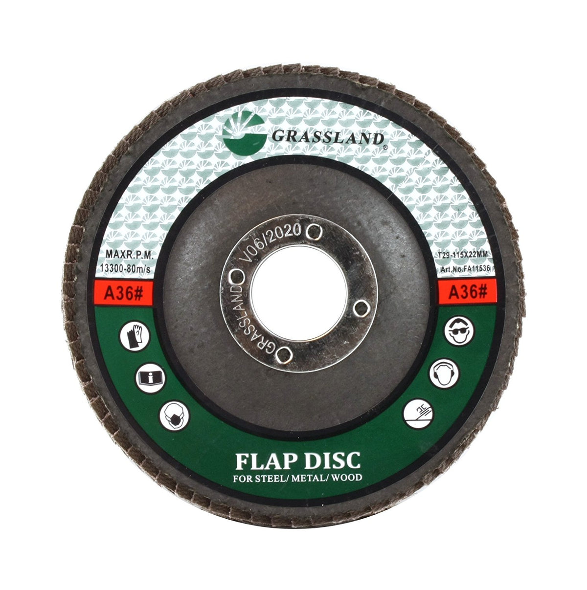 Aluminum Oxide Flap Disc, 4-1/2 x 7/8, 36 Grit, T29: label side