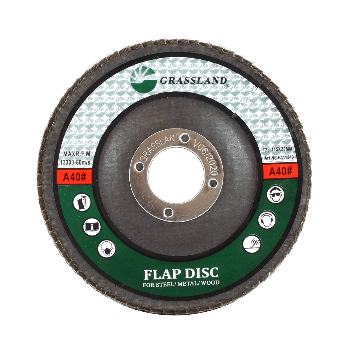 Aluminum Oxide Flap Disc, 4-1/2 x 7/8, 40 Grit, T29: label side