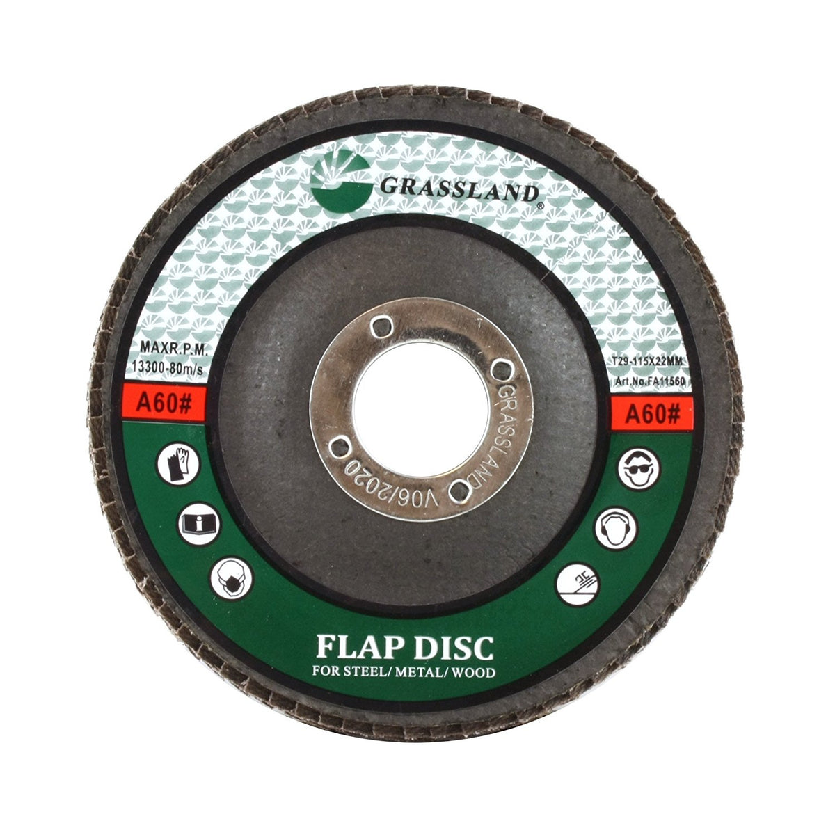Aluminum Oxide Flap Disc, 4-1/2 x 7/8, 60 Grit, T29: label side