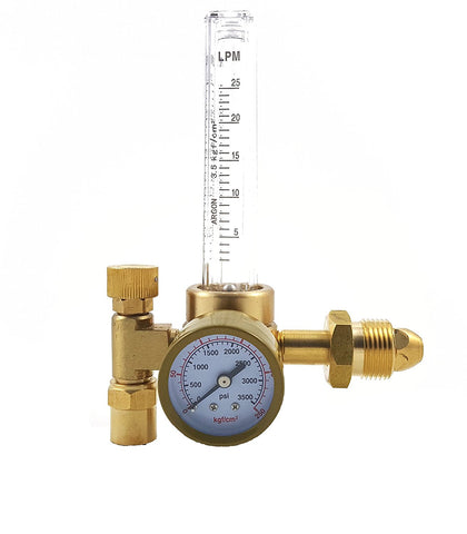 Brass argon regulator with vertical flowmeter tube