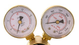 Argon regulator flow and cylinder-pressure dial close-up