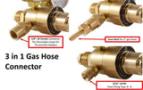 Argon regulator three gas hose connection configurations
