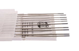 Assorted-diameter gray-tip tungsten electrodes in open case