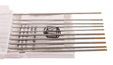 Assorted gold-tip tungsten electrodes in open case