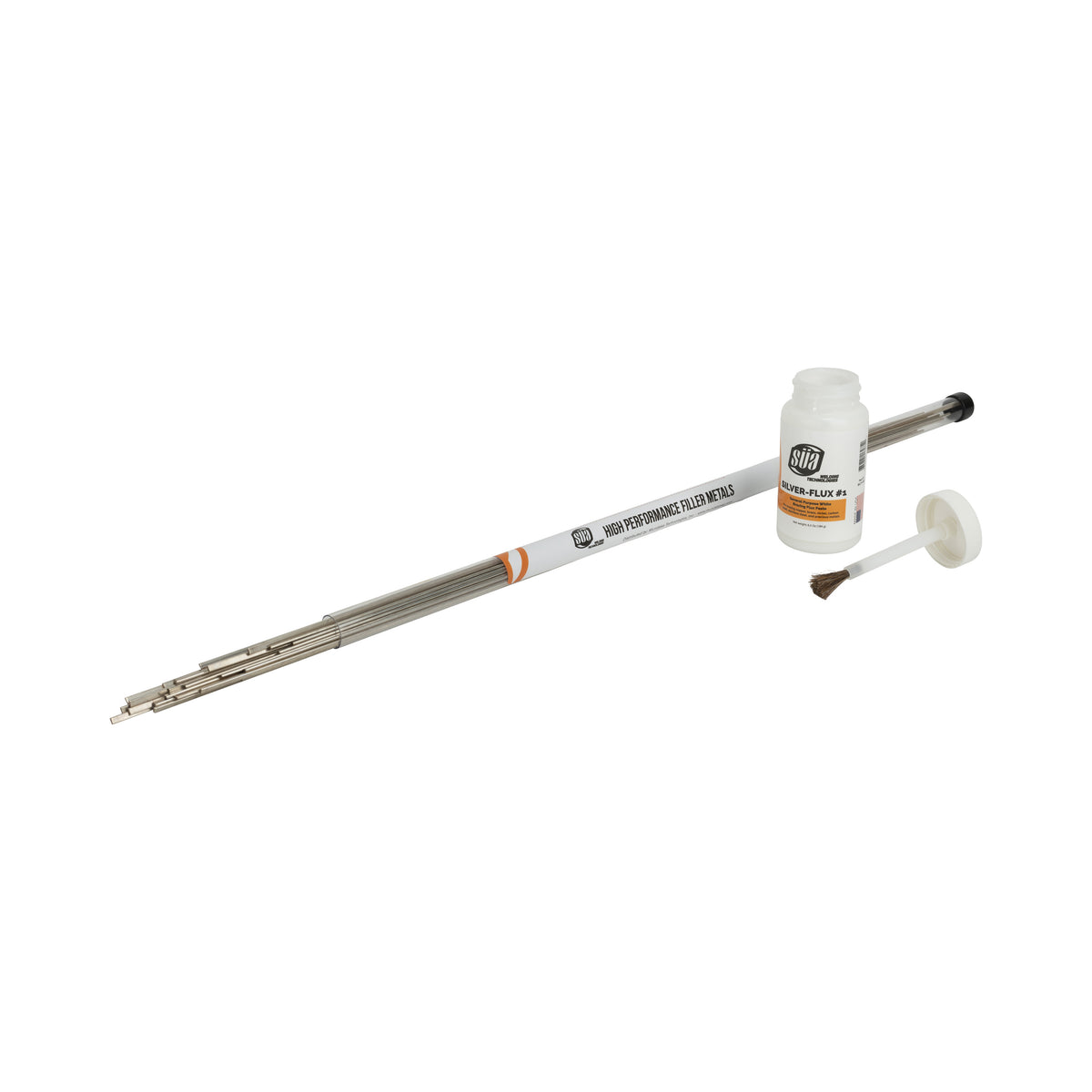 Brazing-rod bundle with flux jar and brush cap