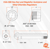 CGA-300 regulator nut and nipple dimension drawing