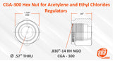 CGA-300 regulator nut dimension drawing