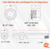 CGA-346 regulator nut and nipple dimension drawing