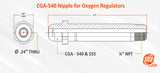 CGA-540 oxygen regulator nipple dimension drawing