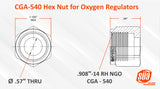 CGA-540 oxygen regulator nut dimension drawing