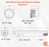 CGA-540 regulator nut and nipple dimension drawing
