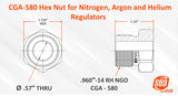 CGA-580 regulator nut dimension drawing