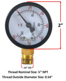 High-pressure gauge with 2-inch dial and 1/4 NPT bottom connection