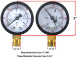 CO2 high- and low-pressure gauge pair with dial and thread dimensions