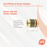 Gas Diffuser & Nozzle Adaptor - Replacement for Miller M-25 & M-40 MIG Guns