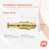 MIG Gun Consumables Kit - Compatible with Lincoln/Magnum 100L & Tweco Mini #1 Guns - 35-50 Diffuser - Tapered Tip - 21T Nozzle