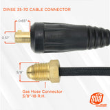 Dinse 35-70 power plug and separate argon fitting dimensions