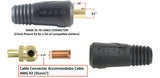 Dinse 35-70 plug dimensions and cable attachment for #2 AWG