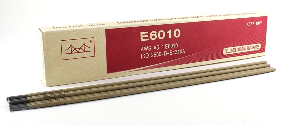 E6010 electrodes beside their labeled carton