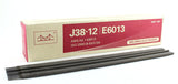 J38-12 E6013 electrodes beside their labeled carton