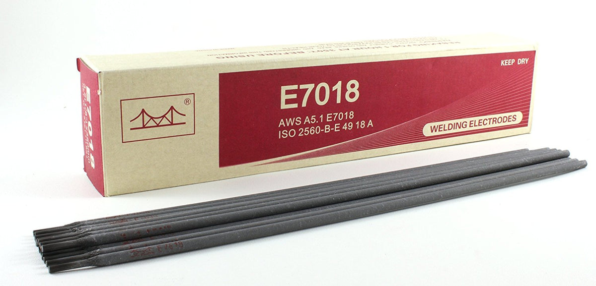 E7018 electrodes beside their labeled carton