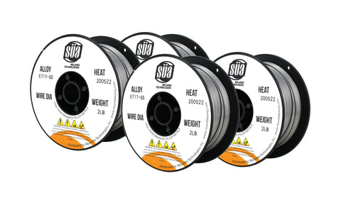 Four SÜA E71T-GS 2 lb flux-cored wire spools