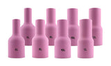 Eight assorted long large-diameter ceramic TIG gas-lens cups