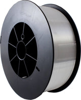 Large aluminum MIG wire spool with black plastic flanges