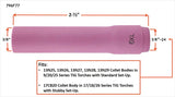 Compact size 6XL extra-long TIG cup dimensions and fit diagram