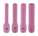 Extra-long pink TIG cup size comparison from 3XL to 6XL