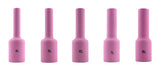 Five assorted long 54N ceramic TIG gas-lens cups