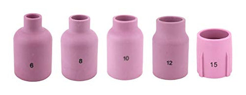 Five assorted regular large-diameter ceramic TIG gas-lens cups