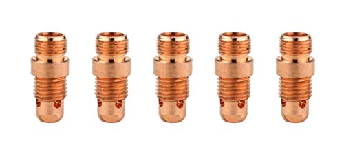 Five copper stubby TIG collet bodies
