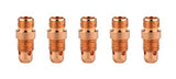 Five copper stubby TIG collet bodies
