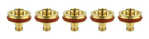 Five large-diameter TIG collet bodies with red seals