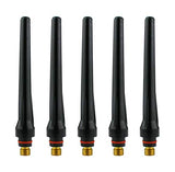Five long black TIG back caps with brass threads and O-rings