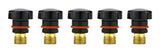 Five short black TIG back caps with brass threads and O-rings