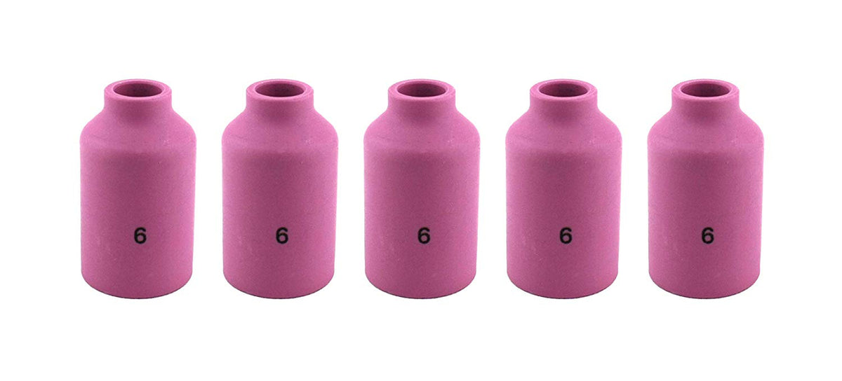 Five size 6 regular pink TIG gas-lens cups