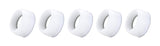 Five white stubby TIG torch cup gaskets